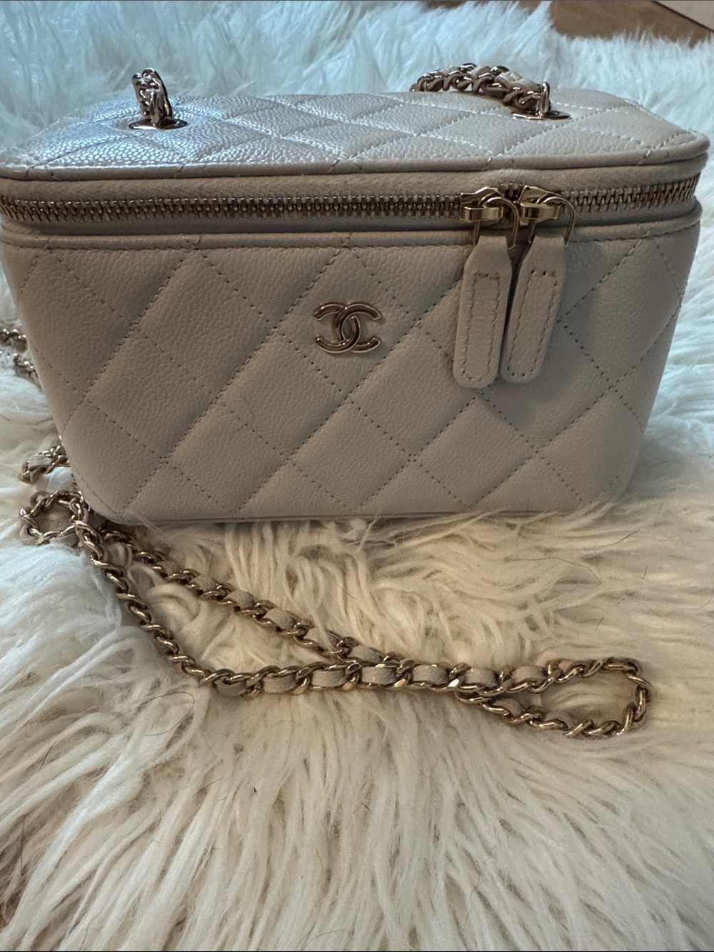 CHANEL Quilted Vanity Crossbody Bag in Cream with Gold Hardware
